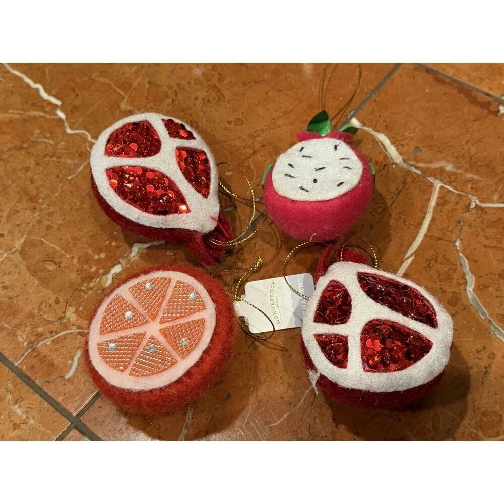 WONDERSHOP TARGET 2023 FRUIT FELT SEQUINS ORANGE POMEGRANATE ORNAMENTS LOT 4 NEW